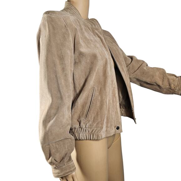 1980s Brown Suede Leather Zip Up Jacket Size 11 - 12 Vintage Womens Size XS - Picture 3 of 12